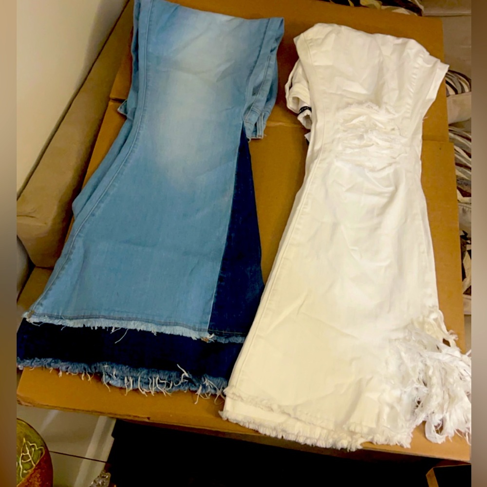 Fashion Nova | White and Denim Flare Jeana | Blue | Size 18